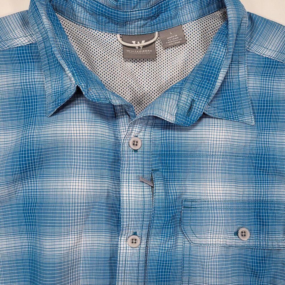White Sierra Men's Large Outdoor Hiking Short Sleeve Blue‎ Plaid Button Shirt